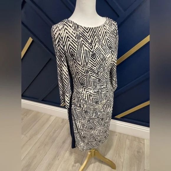Lauren Ralph Lauren Dress New Dark Navy/White Chevrons W/Navy Sides - Picture 8 of 10